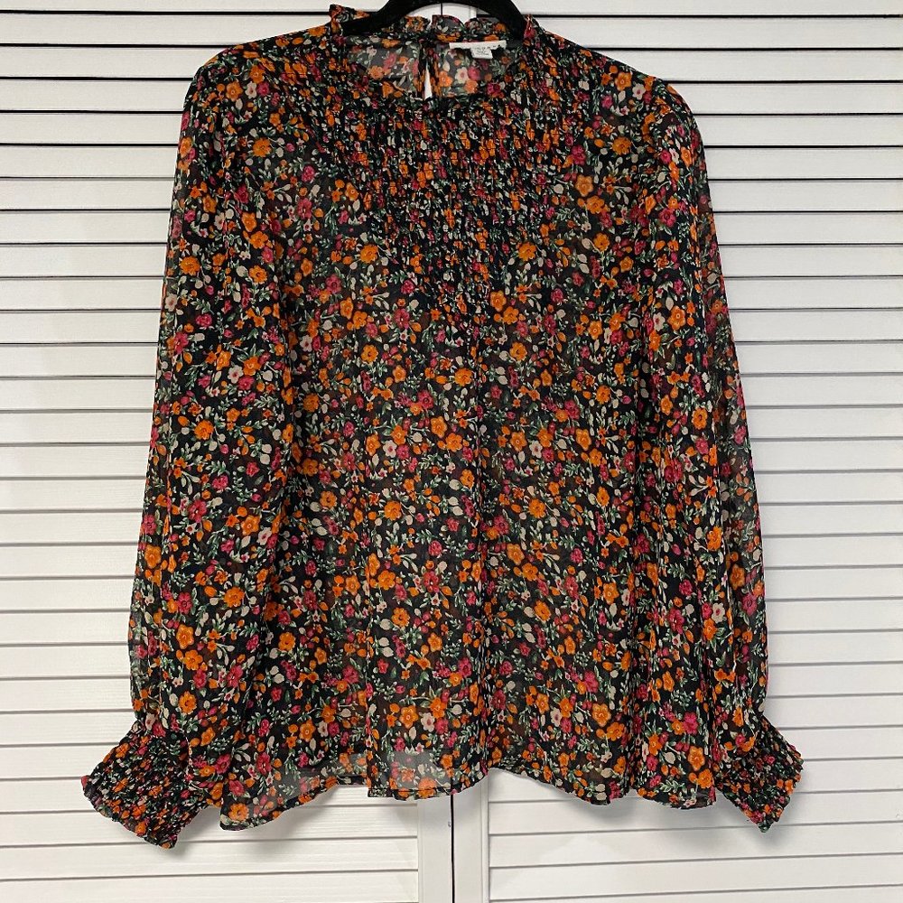 Topshop floral mock neck flowy long sleeve blouse